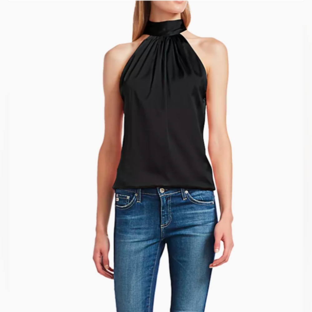 Ramy Brook Black Halter Neck Satin Blouse